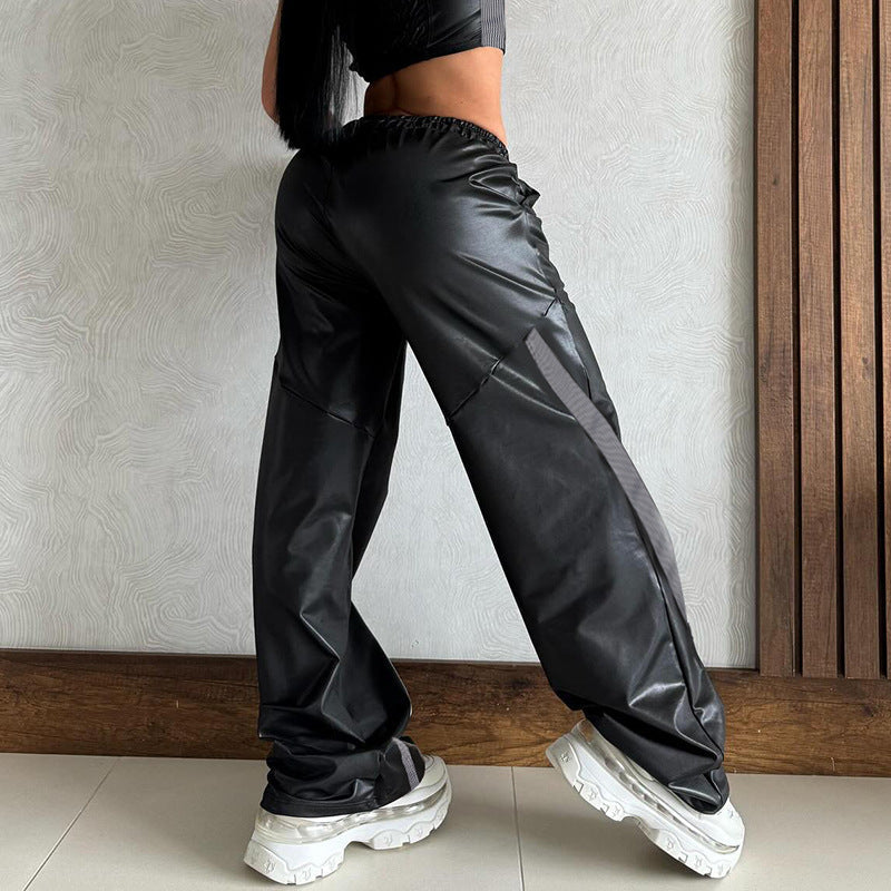 Pantalons de sport en simili cuir large pour femmes avec taille élastique, cordon de serrage et bandes latérales Echo Archiv