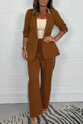 Ensemble pantalon blazer long cintré pour femme avec pli marqué, jambe large et passepoil latéral R&B