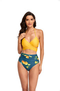 Bikini taille haute pour femmes avec haut croisé et motifs floraux R&B