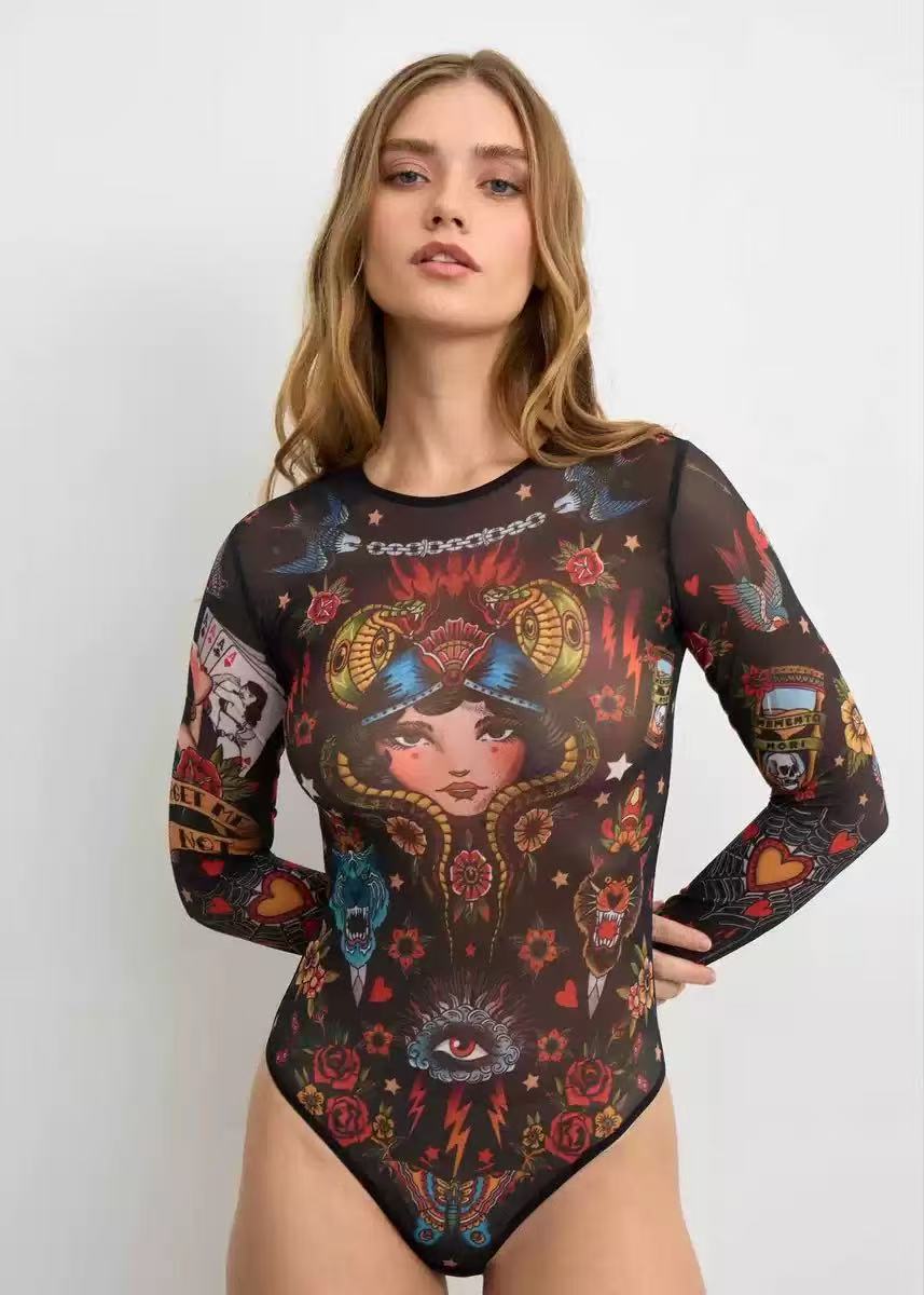 Maillot de bain à manches longues pour femmes avec motif tribal dynamique Echo Archiv