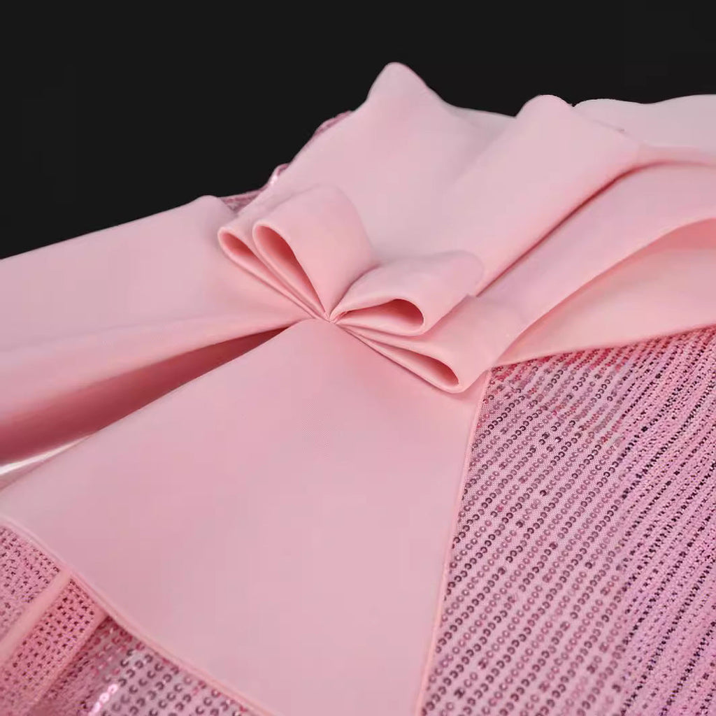 Robe de soirée scintillante pour femmes avec design asymétrique et imposante application de nœud R&B