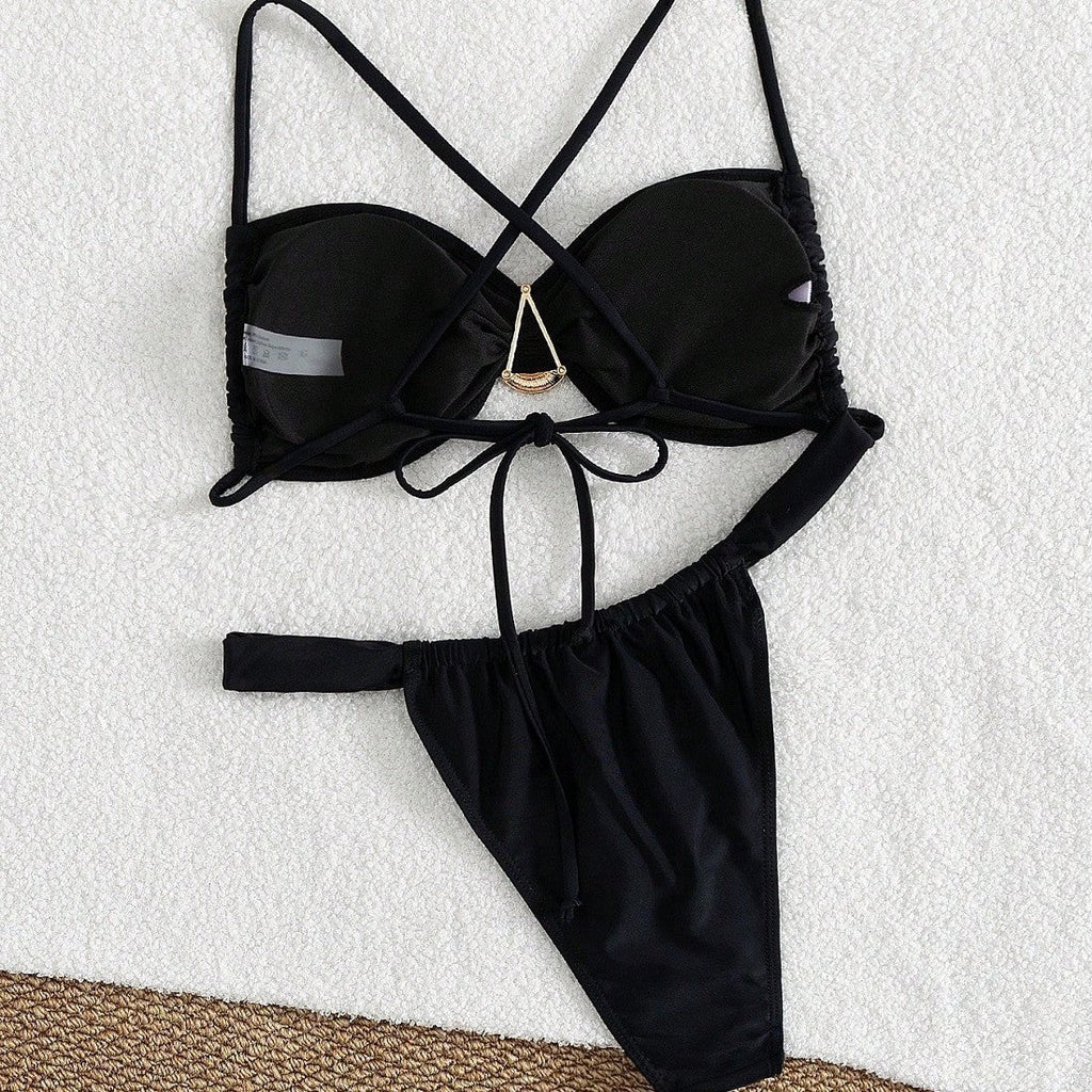 Ensemble bikini triangle pour femmes avec anneau décoratif R&B