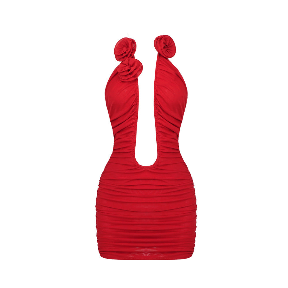 Robe mini ajustée pour femmes avec des volants raffinés et un décolleté en V profond Heidi-Mode