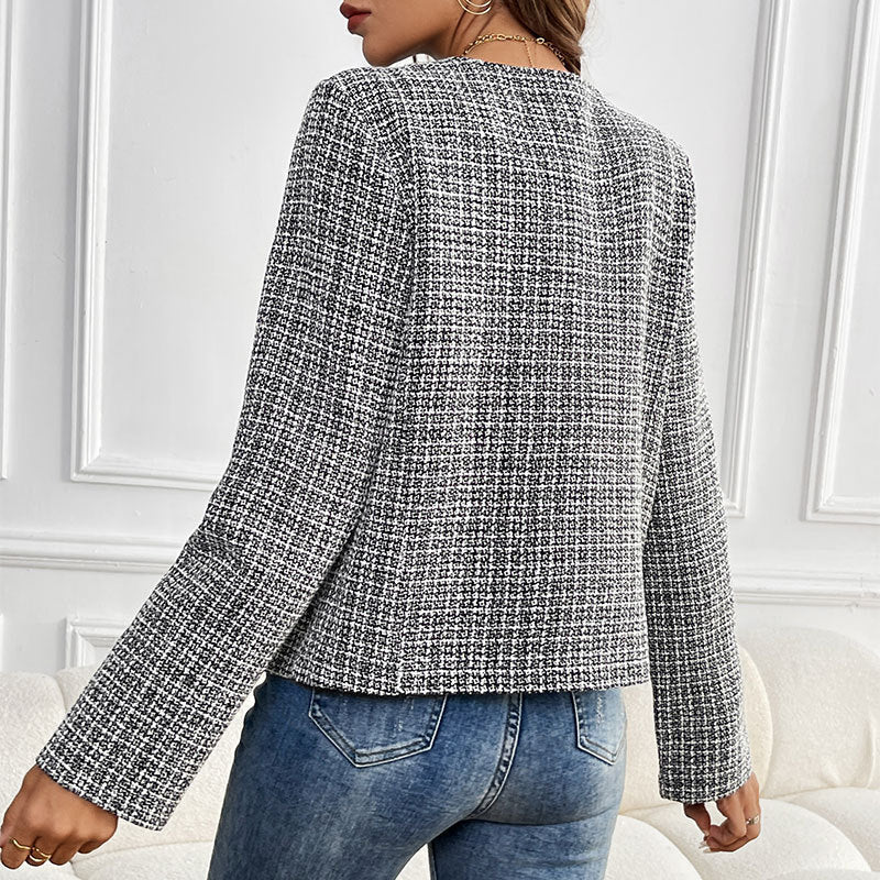 Veste Bouclé Élégante avec Boutons Dorés pour Femmes