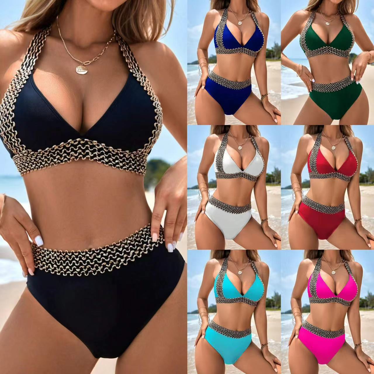 Bikini triangle femme avec design de bordure décoratif R&B