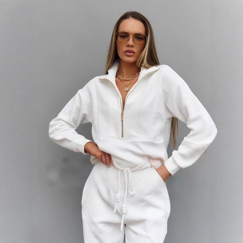 Ensemble lounge en jacquard structuré pour femmes avec pull à demi-zip et pantalon relaxant fuselé Echo Archive