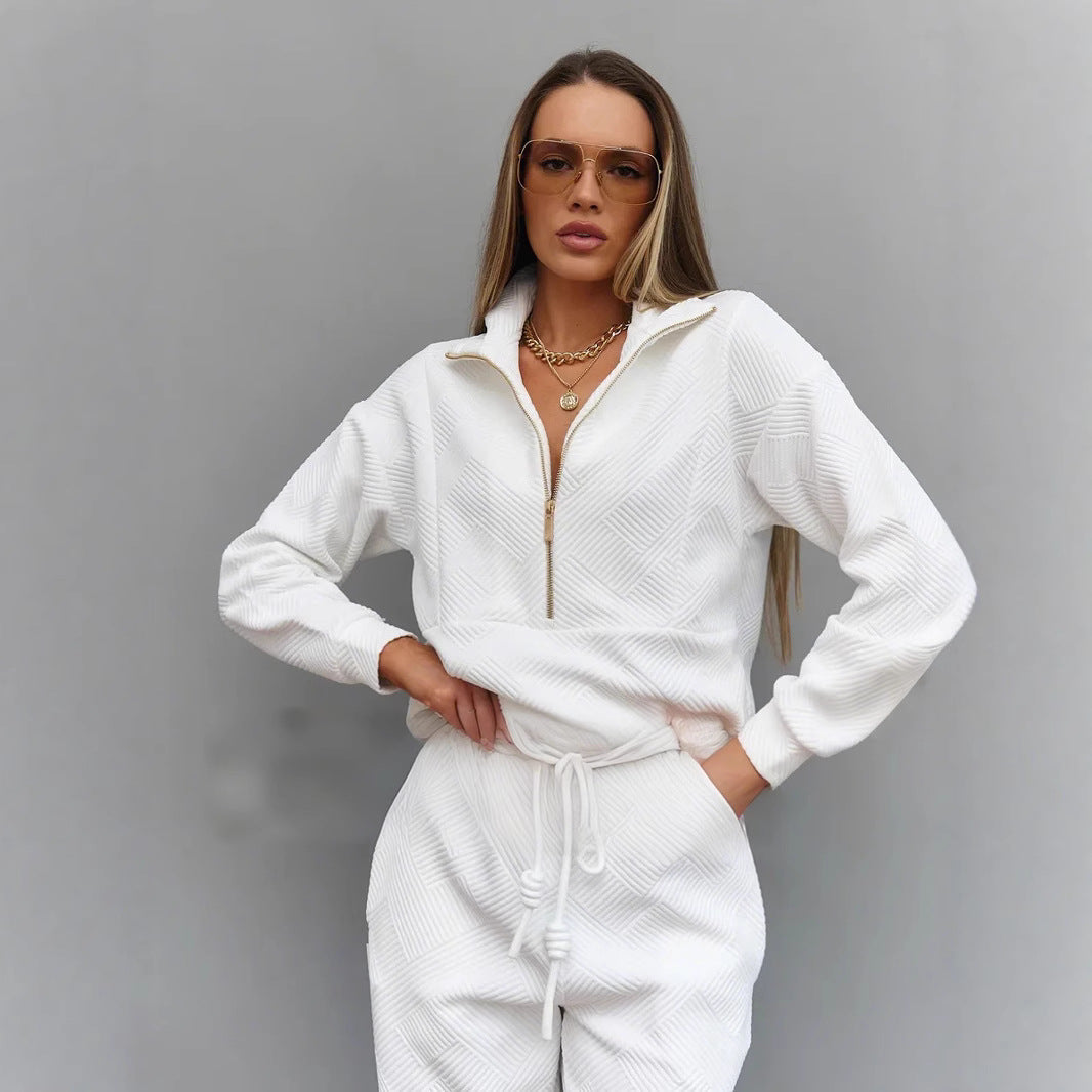 Ensemble lounge en jacquard structuré pour femmes avec pull à demi-zip et pantalon relaxant fuselé Echo Archive