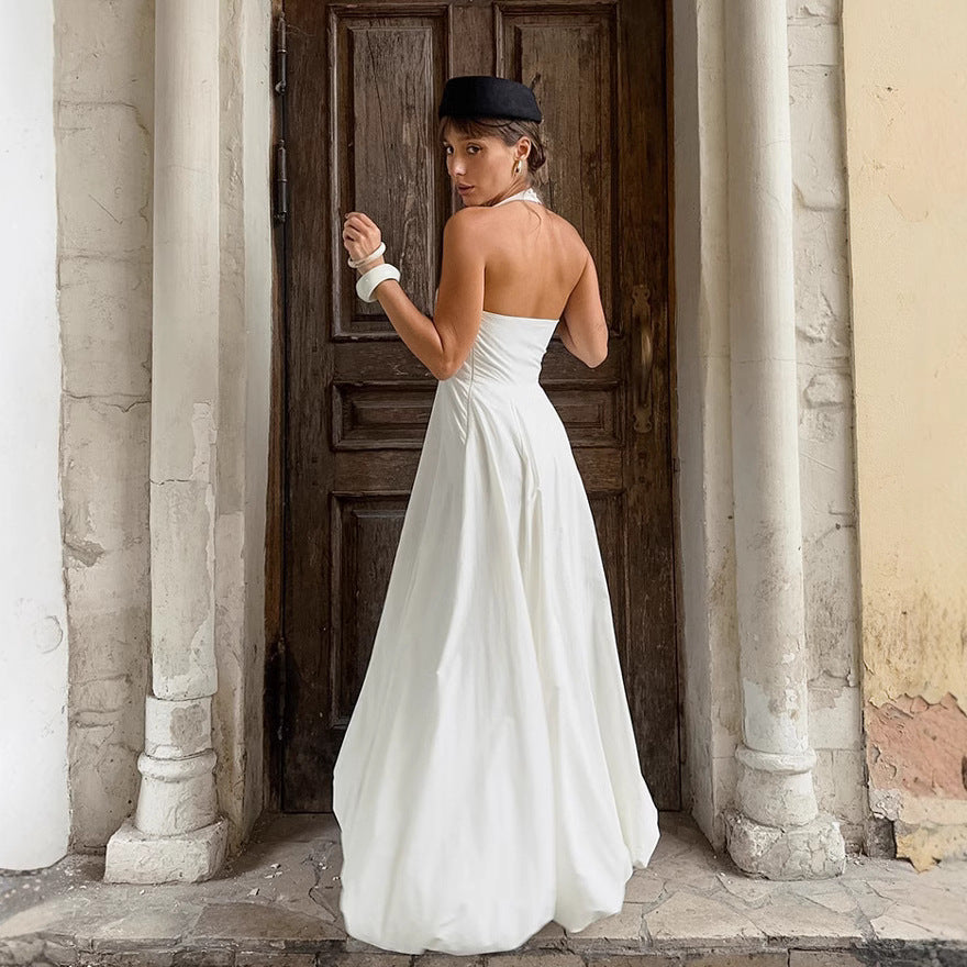 Robe maxi sans bretelles pour femmes avec fente haute élégante et jupe fluide R&B