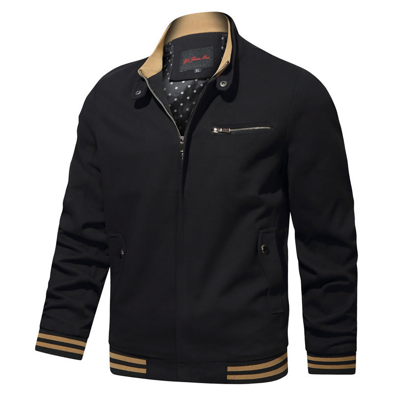 Blouson urbain pour hommes avec col montant contrasté, bords-côtes rayés et fermeture éclair sur la poitrine Echo Archiv