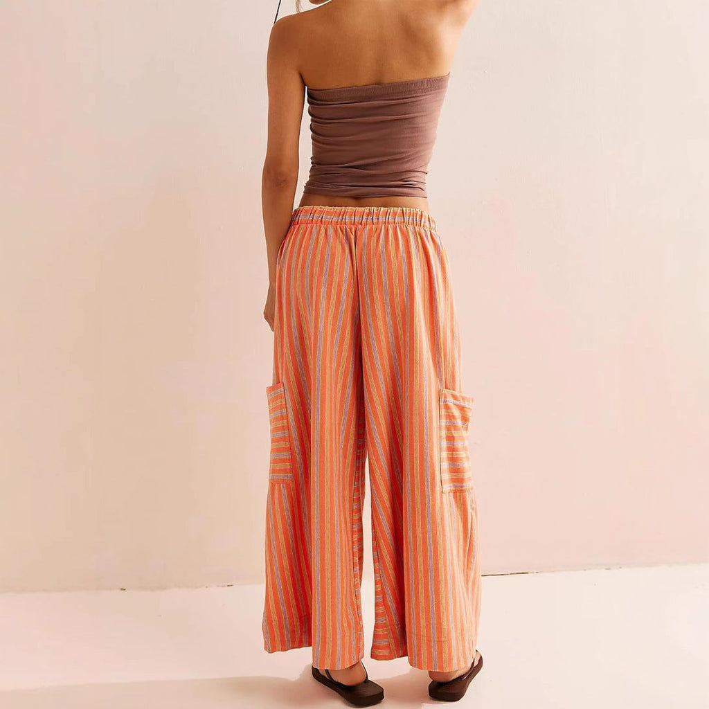 Pantalon de jogging large à rayures pour femmes avec cordon de serrage et poches latérales Echoarchiv