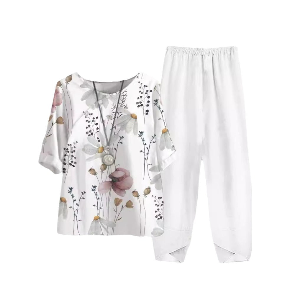 Haut de loisirs pour femmes avec motif floral et pantalon confortable R&B