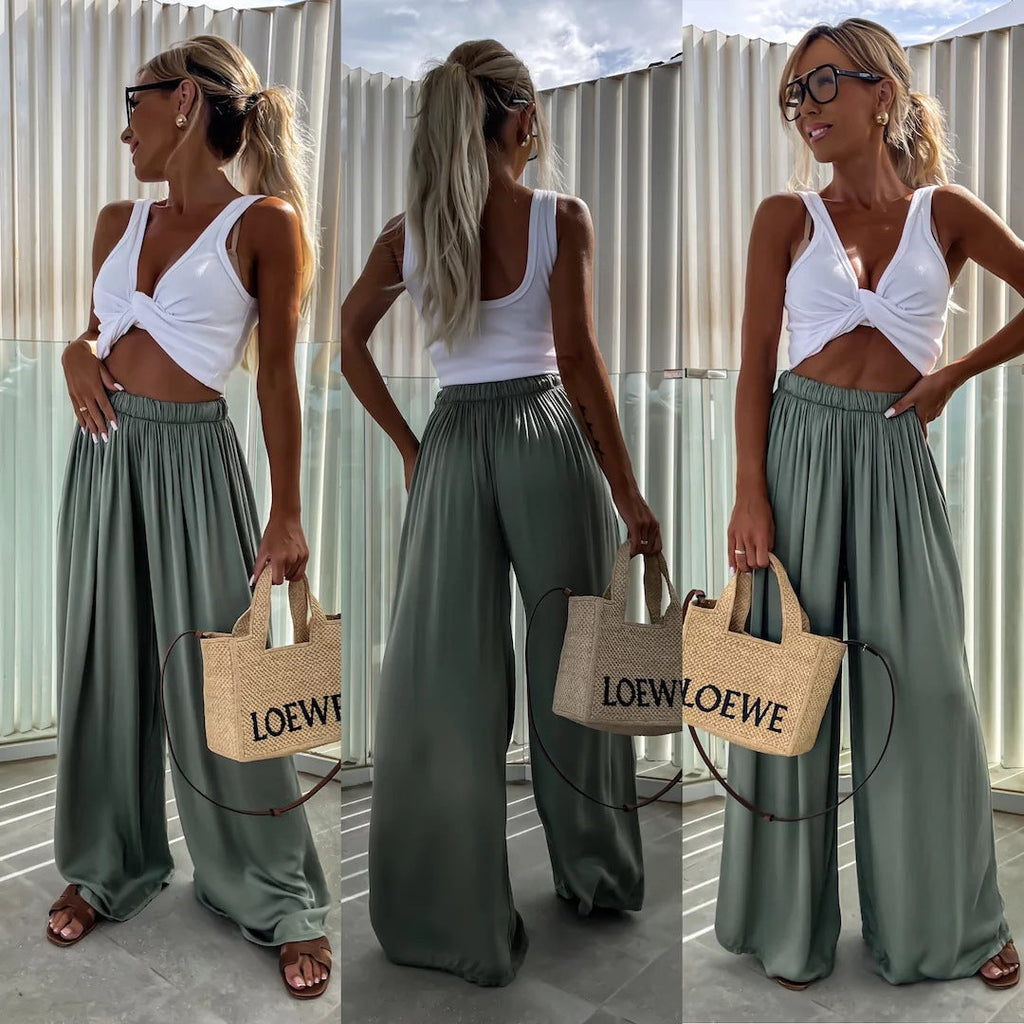 Pantalon Palazzo pour femmes avec taille élastique haute et jersey fluide Echo Archive