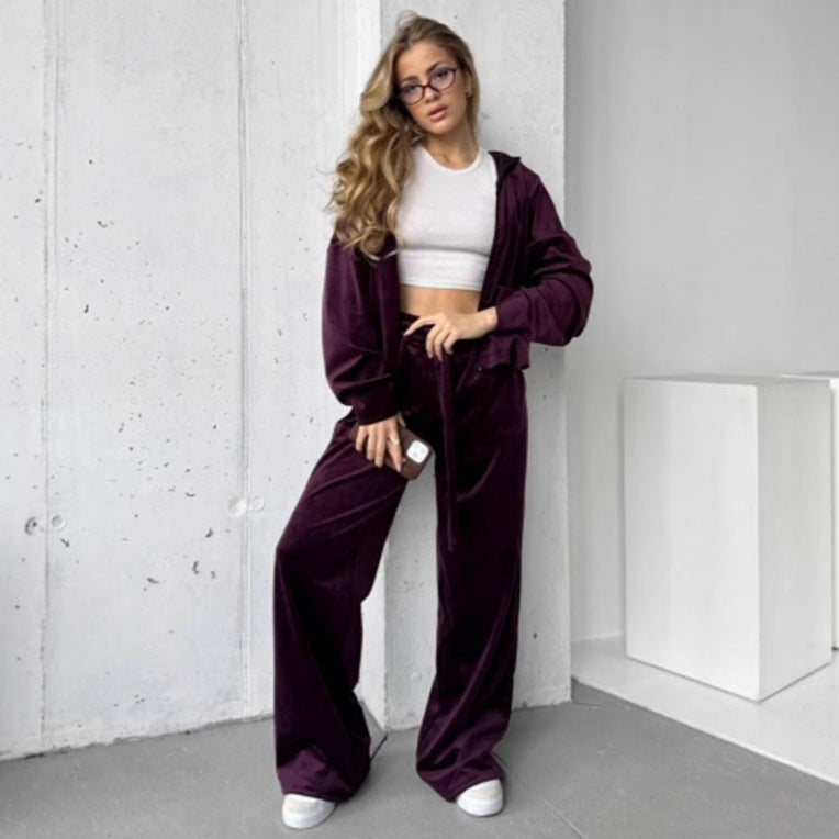 Ensemble en velours doux pour femmes avec veste à capuche et pantalon de jogging ample Echo Archive
