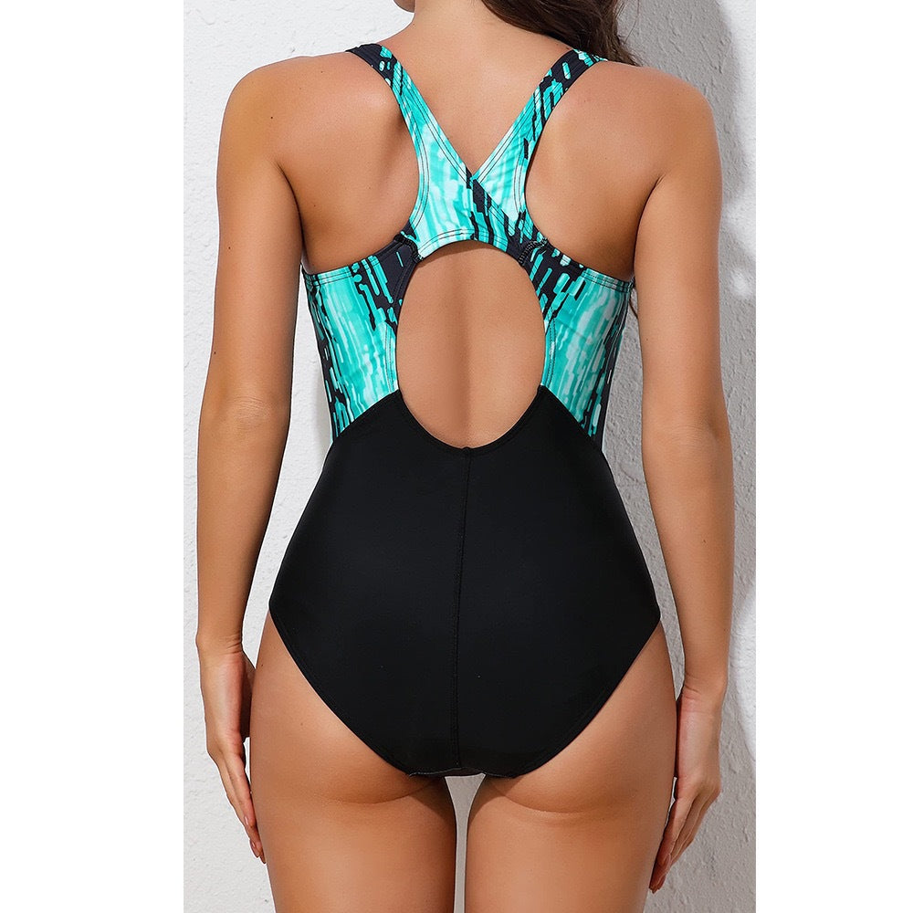 Maillot de bain une pièce sportif pour femmes avec un design graphique dynamique Drune