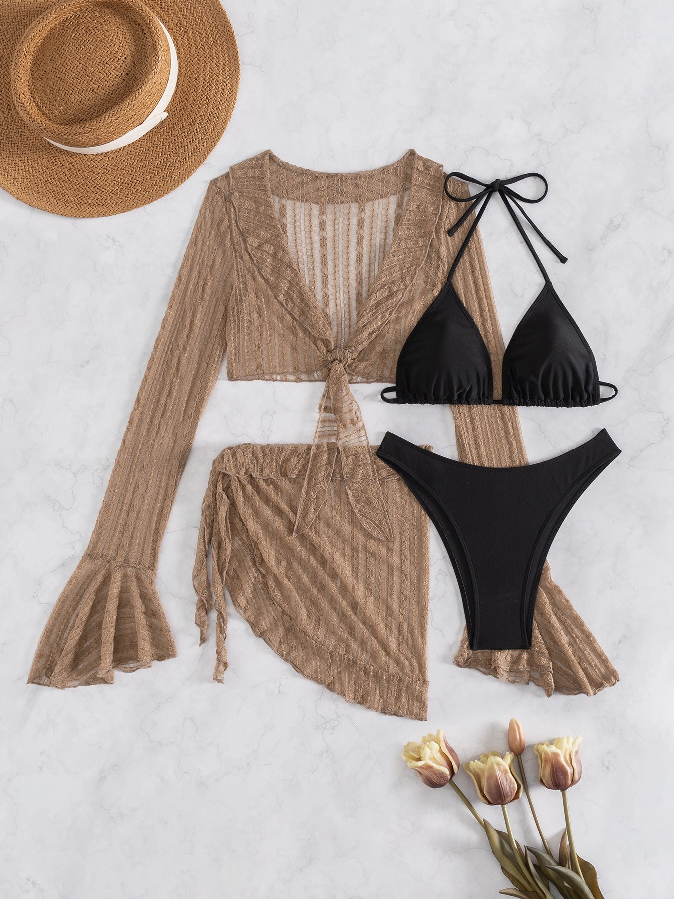 Ensemble de bikini de plage pour femmes avec haut court décontracté et jupe ludique R&B