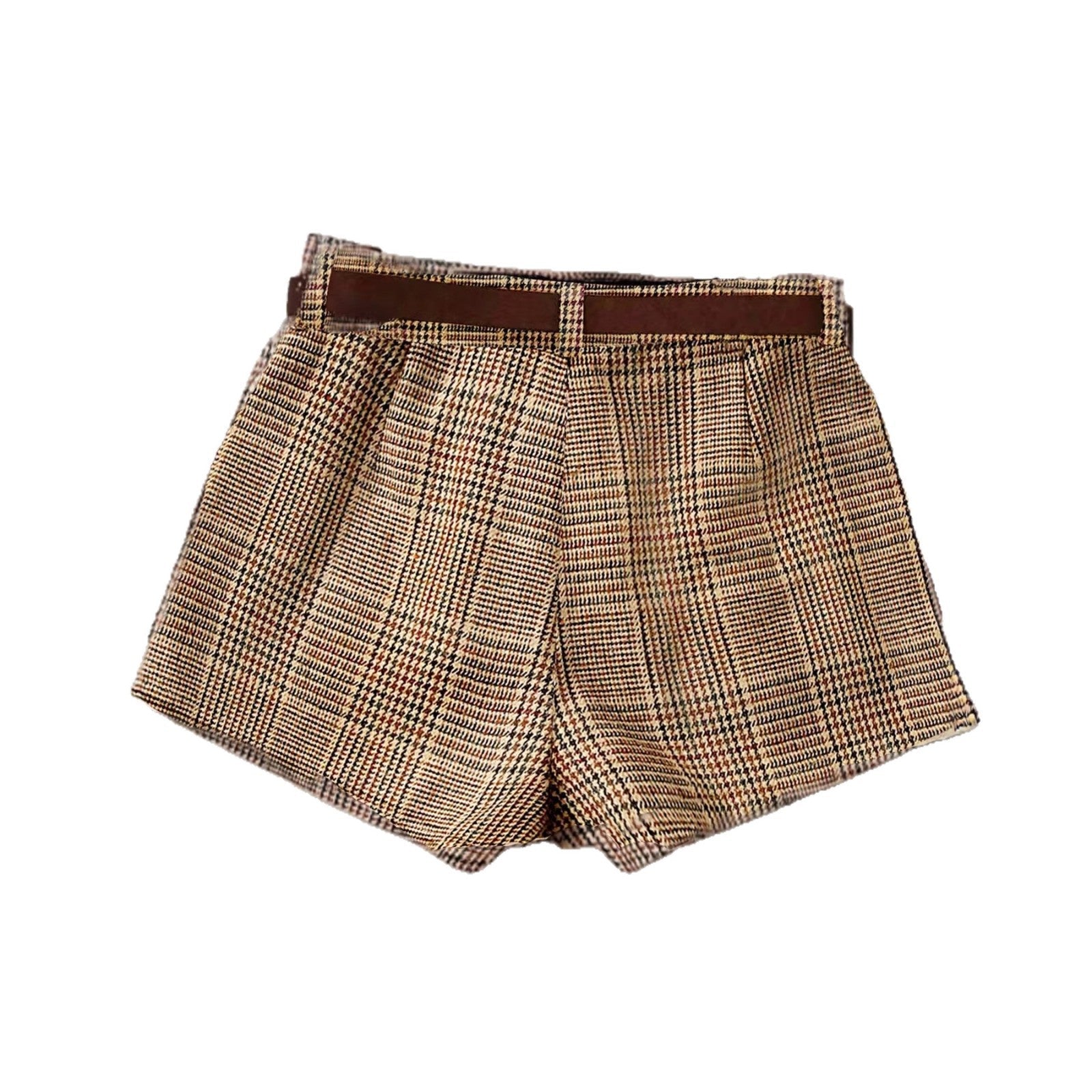 Shorts à carreaux pour femmes avec passants de ceinture R&B