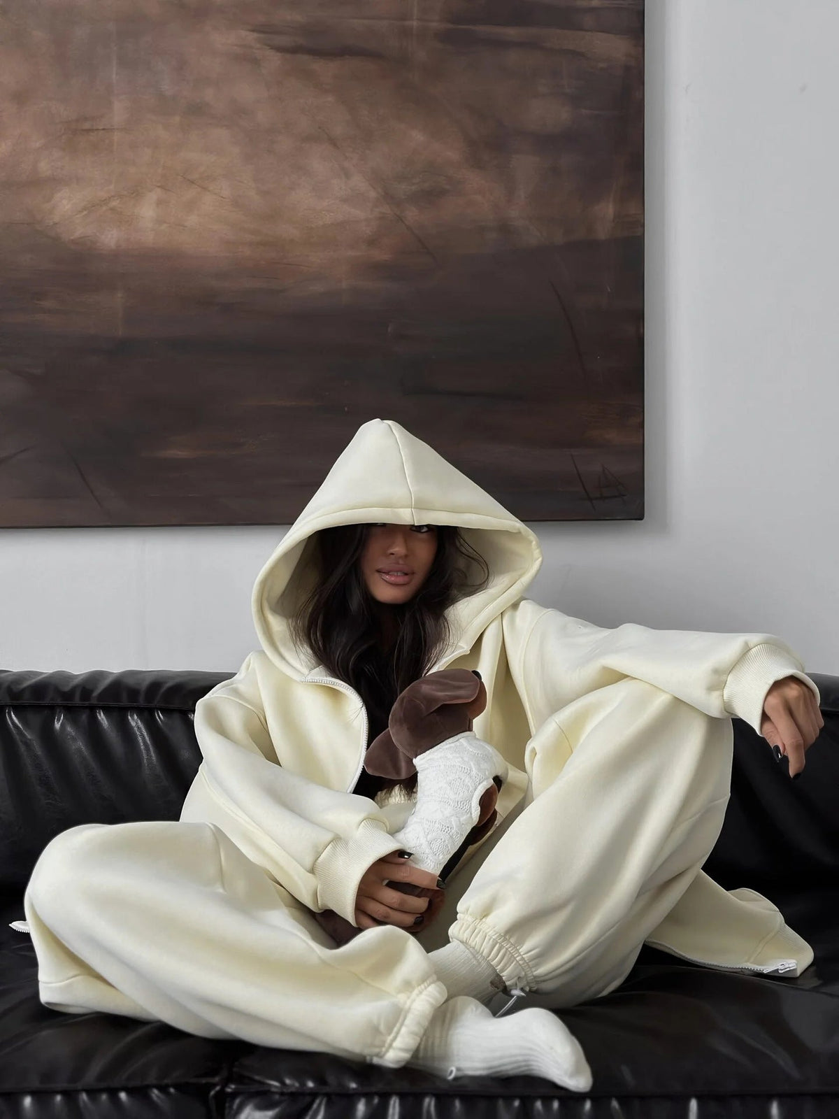 Veste à capuche oversize pour femmes avec fermeture éclair cachée et look Scuba confortable Echo Archiv