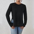 T-shirt à manches longues pour femmes avec fentes latérales, col rond et coupe décontractée