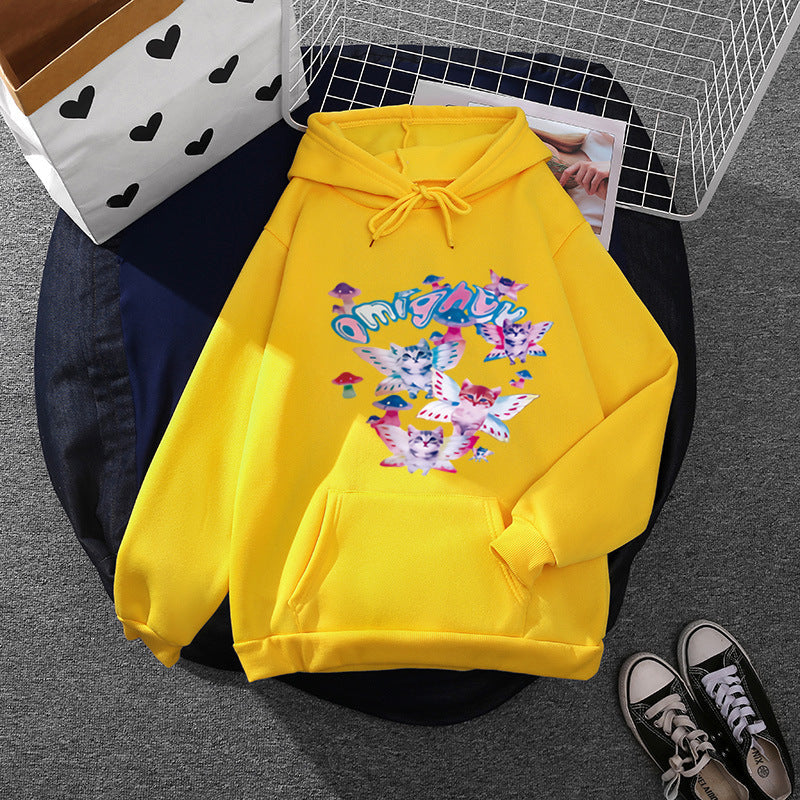 Sweat à capuche pour femmes avec un imprimé ludique de chat et de papillon et poche kangourou Echo Archiv