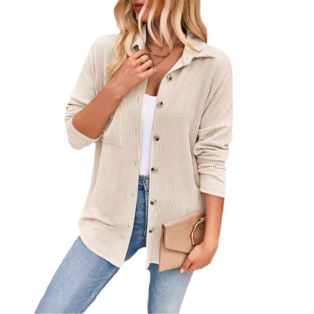 Veste Chemise Oversize à Rayures pour Femmes avec Boutonnage Complet et Col de Chemise Echoarchiv