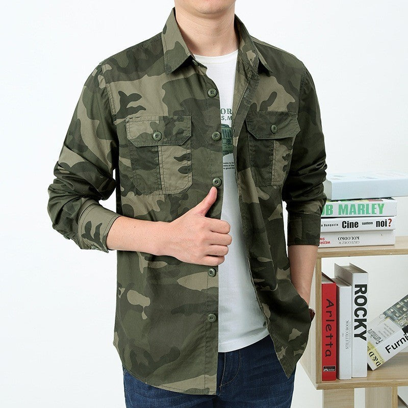 Veste utilitaire légère en camouflage pour hommes avec poches poitrine doubles, fermeture frontale boutonnée et coupe régulière Echo Archiv
