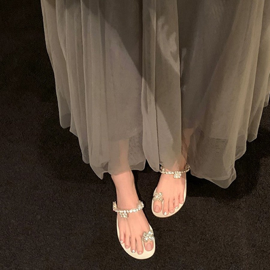Chaussons Glamour pour Femmes avec Détails en Strass Étincelants et Semelle Confortable R&B