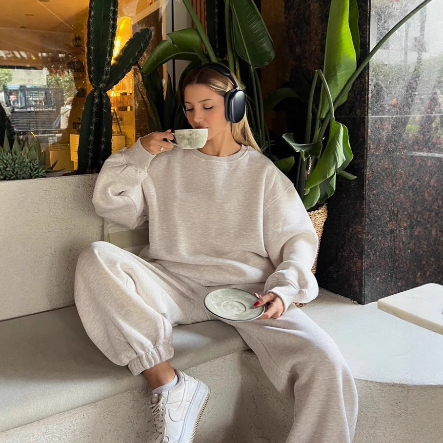 Ensemble de sweat à col rond oversize et pantalon de jogging taille haute à cordon pour femmes en French-Terry Echo Archiv