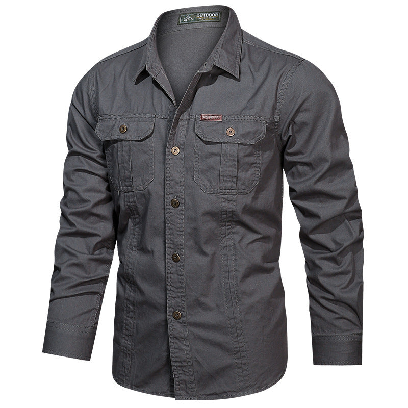 Chemise de plein air à manches longues pour hommes en twill de coton robuste avec poches à rabat et patte de boutonnage cachée Echo Archiv