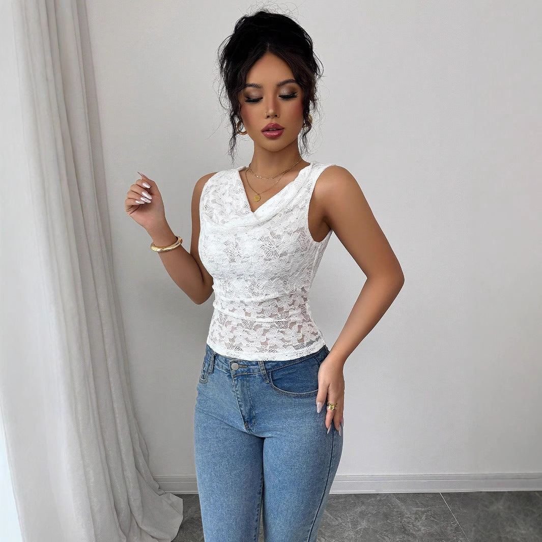 Top en dentelle pour femmes avec décolleté en cascade et taille cintrée R&B