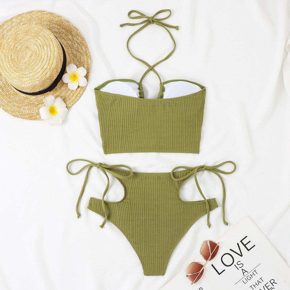 Ensemble de bikini taille haute pour femmes avec découpe stylée et bretelles réglables R&B