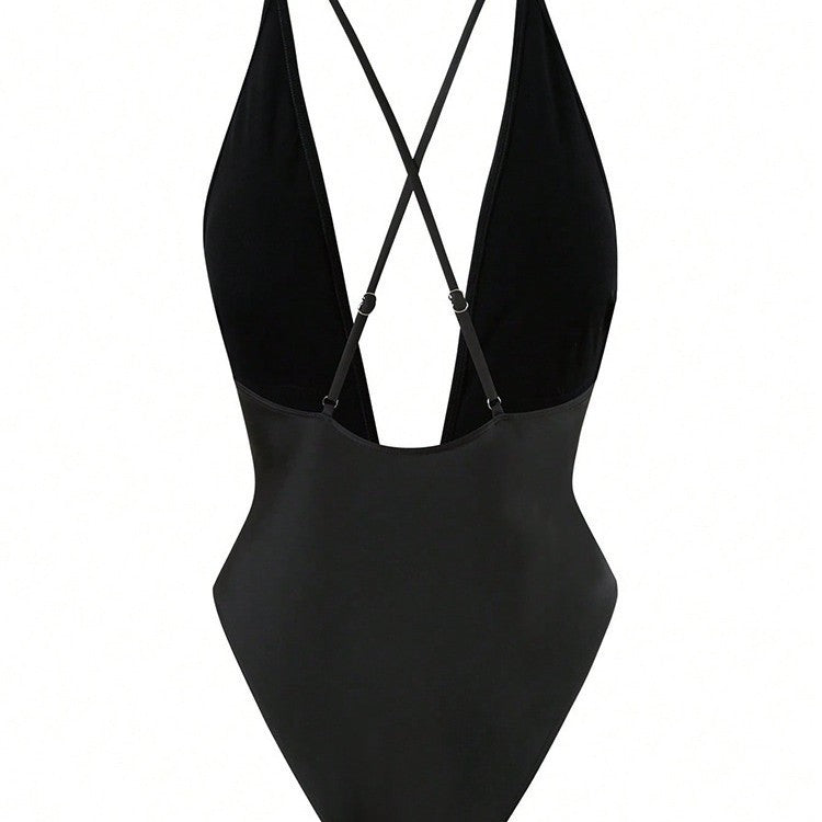 Maillot de bain une pièce pour femmes avec décolleté en V profond et élément décoratif élégant R&B