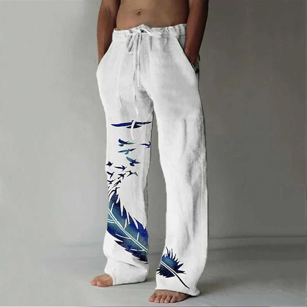 Pantalon d'été confortable pour femmes avec un design unique de plumes Echoarchiv