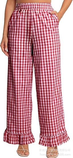 Pantalon Palazzo pour femmes avec taille élastique, poches latérales et ourlet à volants Echoarchiv
