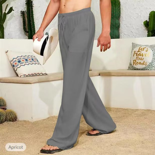 Pantalon large en lin pour hommes avec cordon de serrage, poches latérales plaquées et coupe Relaxed-Fit Echo Archiv