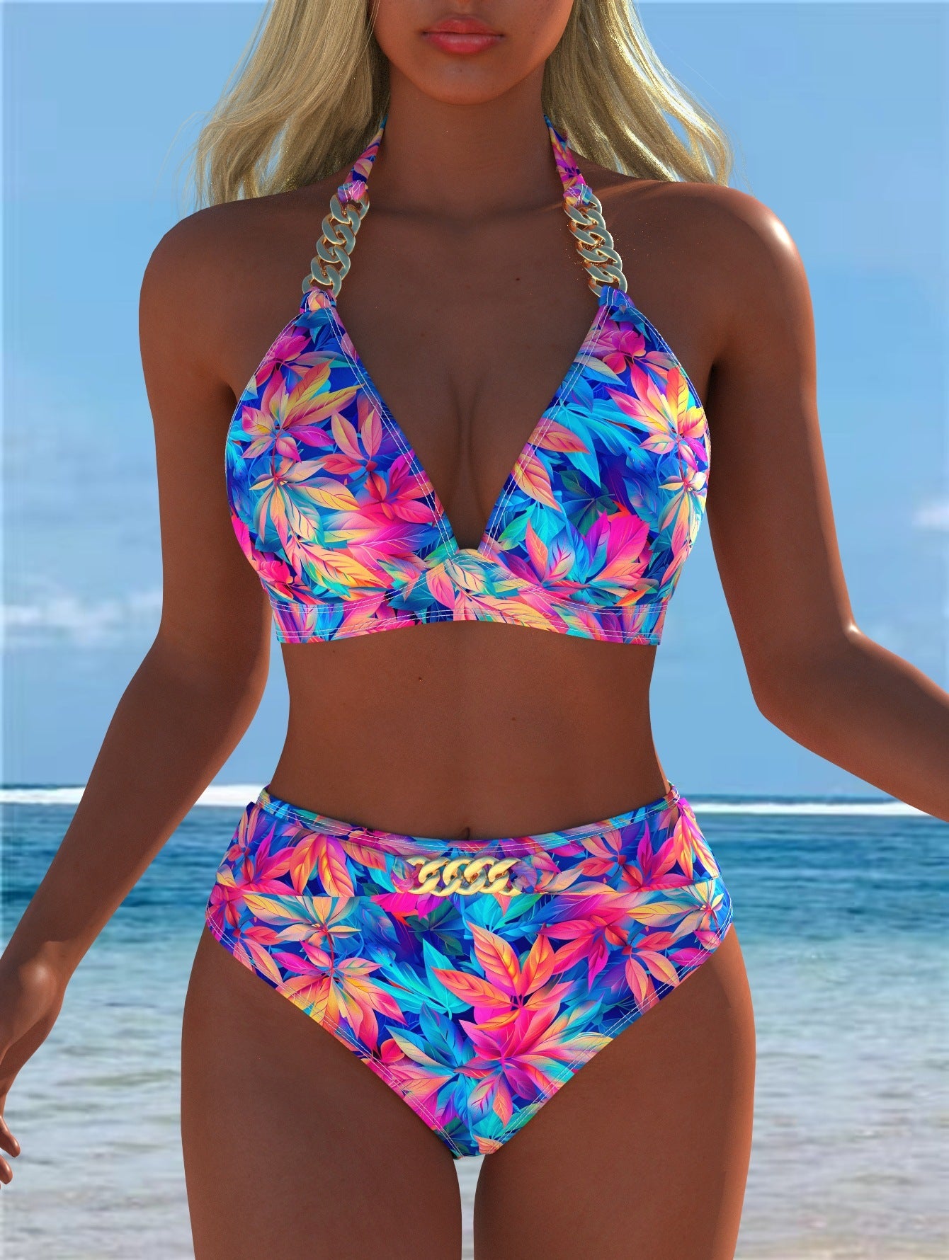 Bikini pour femmes avec motif marbré luxueux et détails raffinés R&B