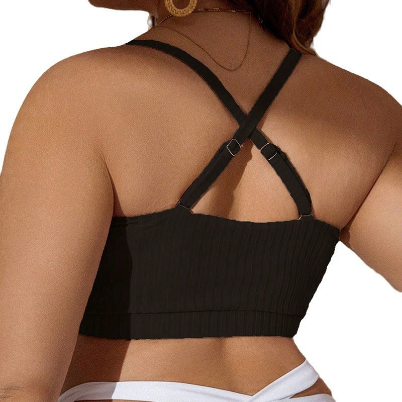 Haut de bikini de sport pour femmes avec un design à volants tendance et des bretelles réglables R&B