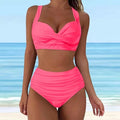 Ensemble de bikini taille haute pour femmes avec un élégant effet plissé R&B