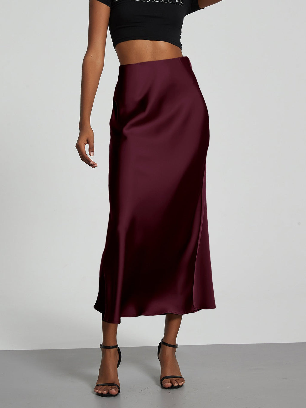 Jupe en Satin Stretch Élégante pour Femmes avec Taille Haute et Coupe Flottante R&B