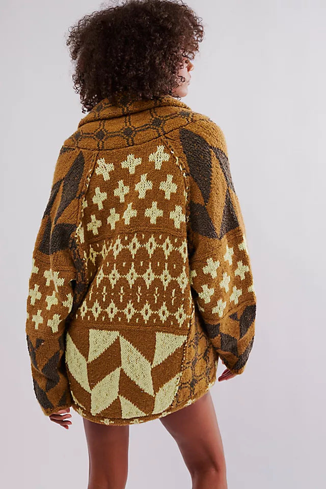 Cardigan oversized pour femmes avec col châle et motif graphique Echoarchiv