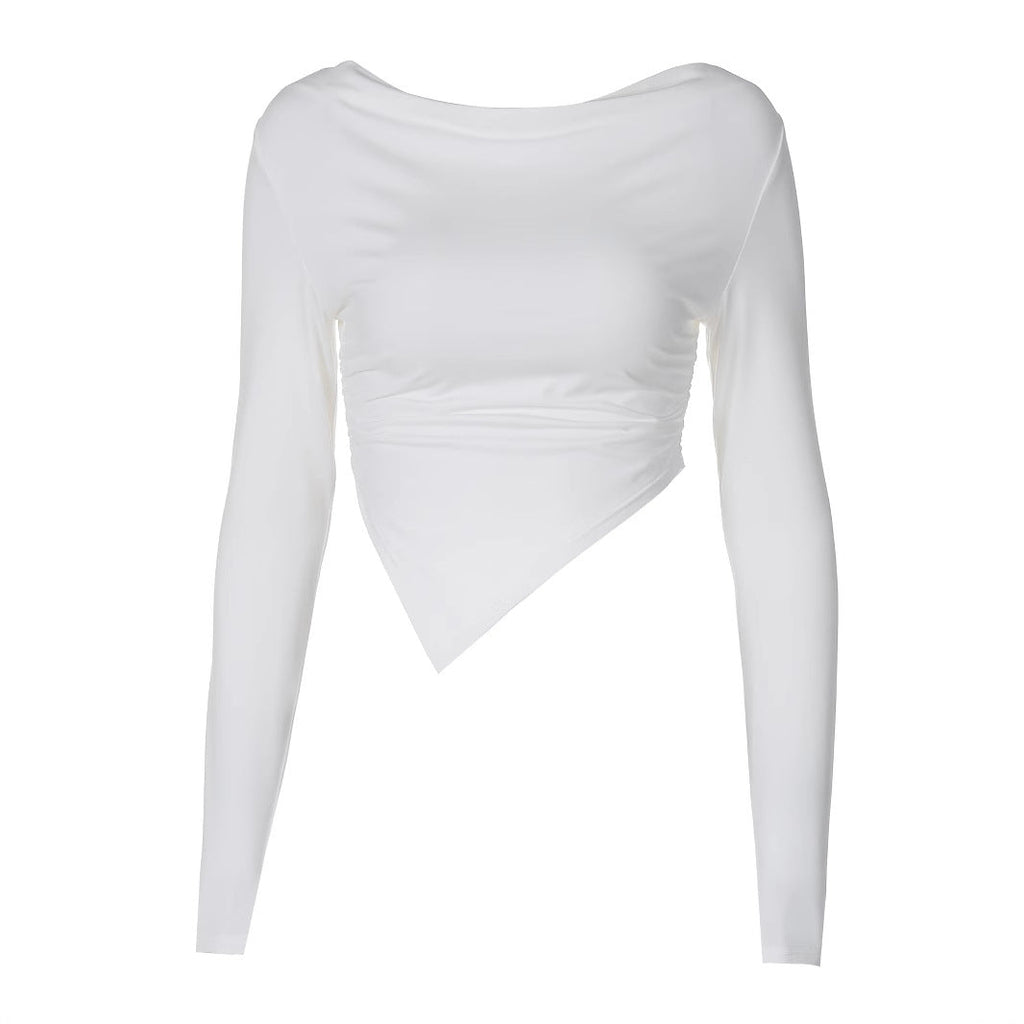 Top cropped asymétrique à manches longues pour femmes avec décolleté drapé, fronces latérales et ourlet pointu Echo Archiv