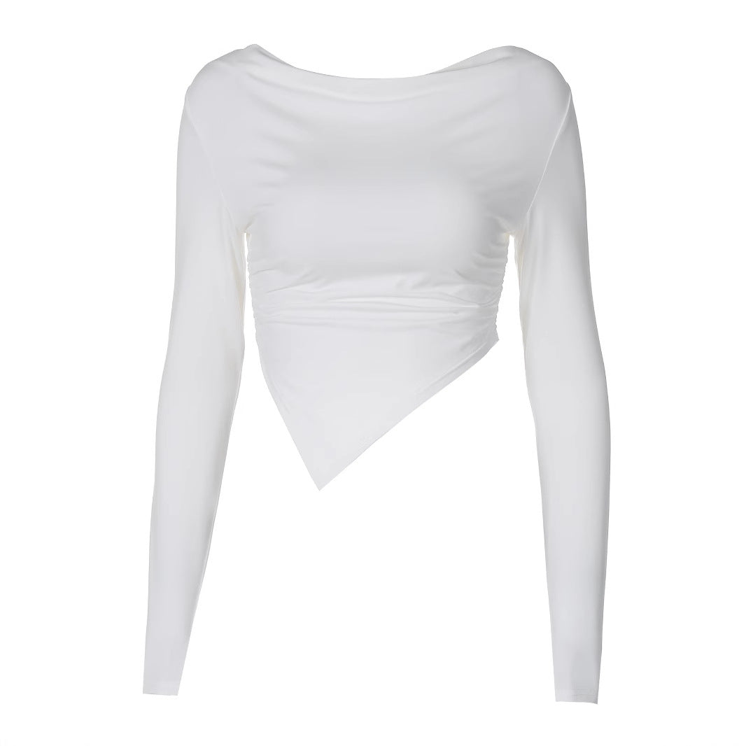 Top cropped asymétrique à manches longues pour femmes avec décolleté drapé, fronces latérales et ourlet pointu Echo Archiv