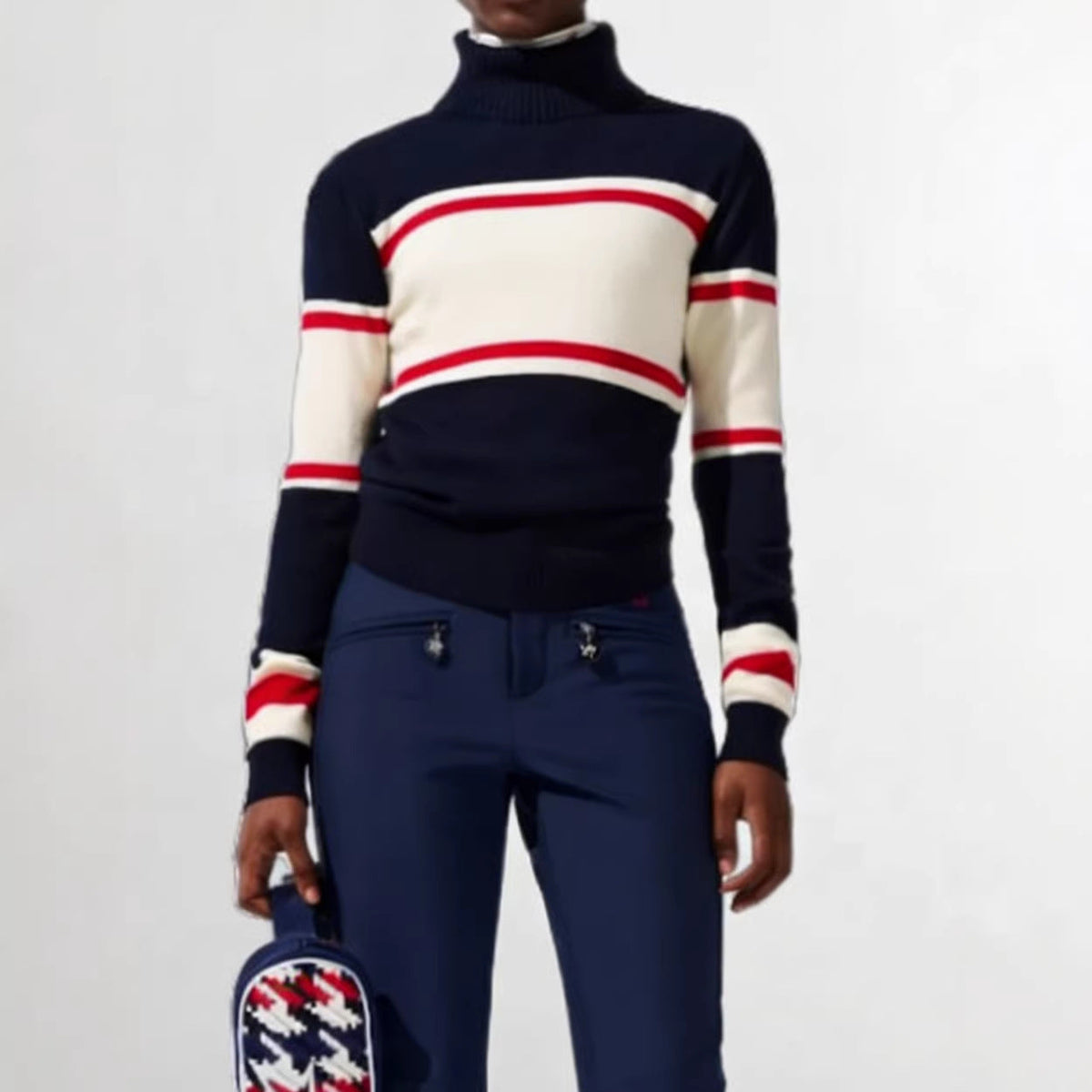 Robe en tricot à col roulé long pour femmes avec motif étoile, rayures bloc et bord-côte élastique