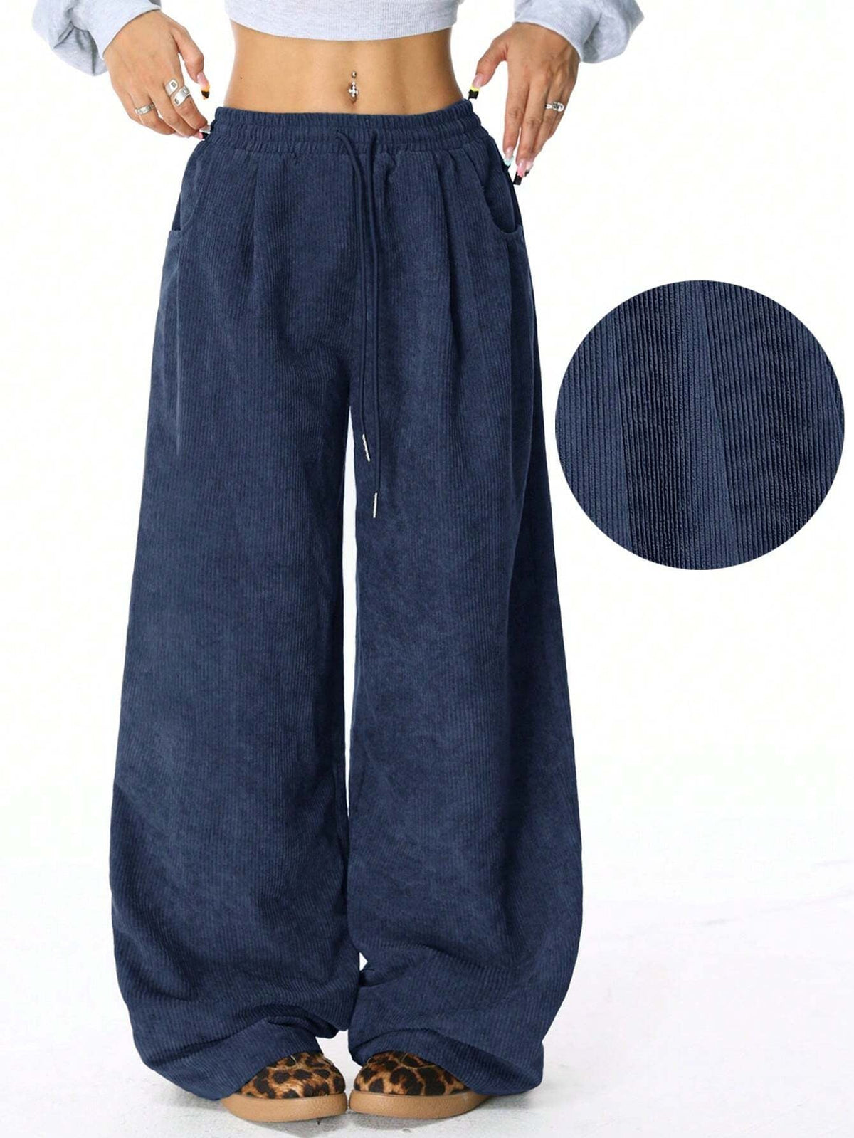 Pantalons Lounge en Velours Côtelé à Taille Haute pour Femmes Echoarchiv
