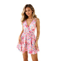 Robe d'été à fleurs pour femmes avec décolleté en V profond et ourlet à volants R&B