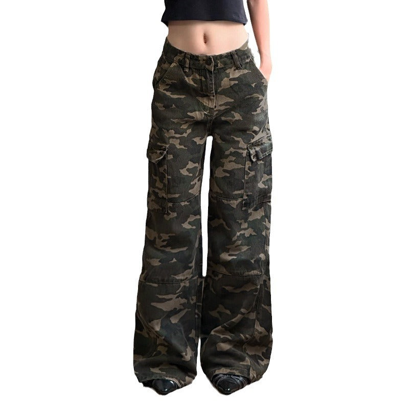 Pantalon cargo large pour femmes avec imprimé camouflage, taille haute et plusieurs poches sur les jambes Echo Archiv