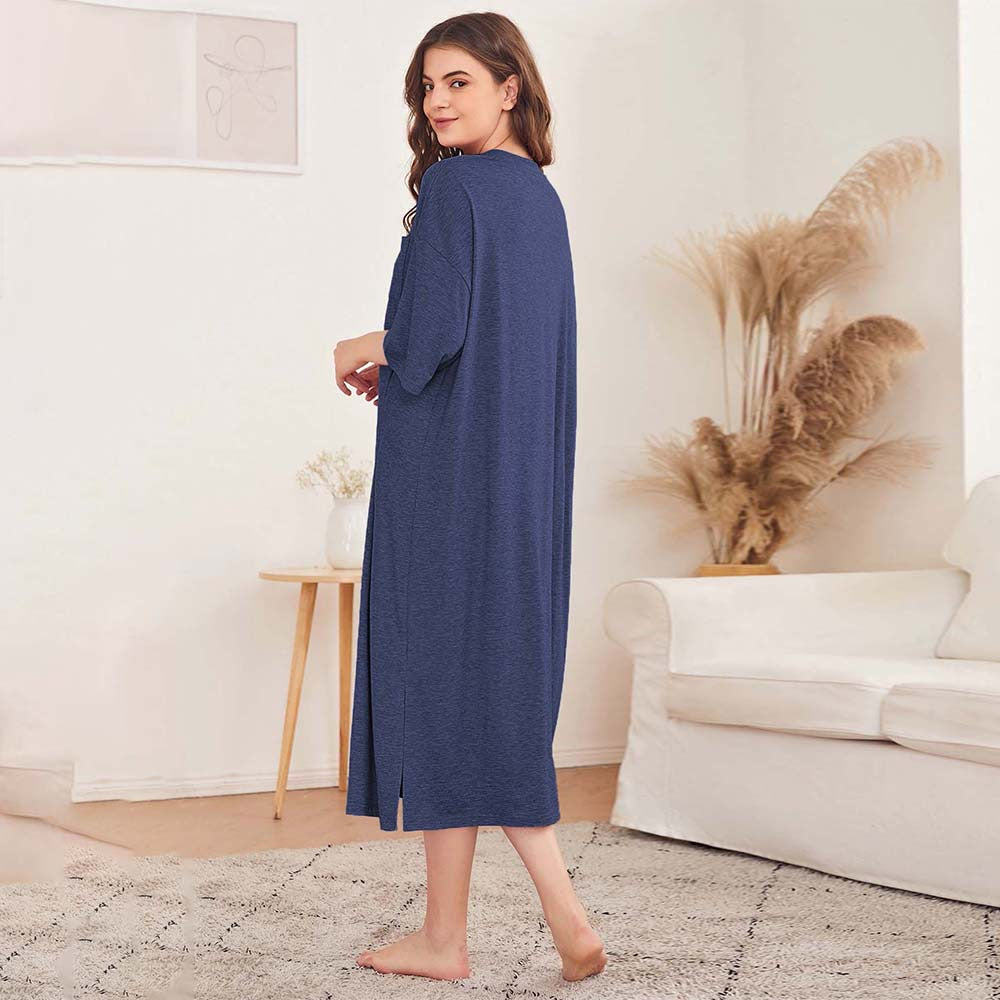 Chemise de nuit oversize décontractée pour femmes avec poche poitrine et fentes latérales