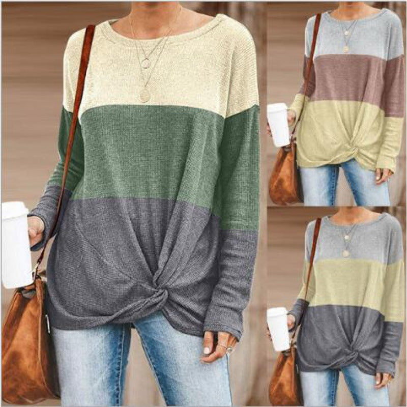 Pull en maille colorblock pour femmes avec détail twist et col rond Echo Archive