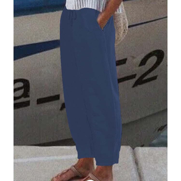 Pantalon Harem Femme Cheville avec Cordon, Poches Latérales et Taille Élastique Echoarchiv