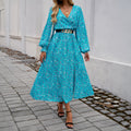 Robe midi portefeuille pour femmes avec décolleté en V, manches ballon et ceinture cintrante Echo Archiv