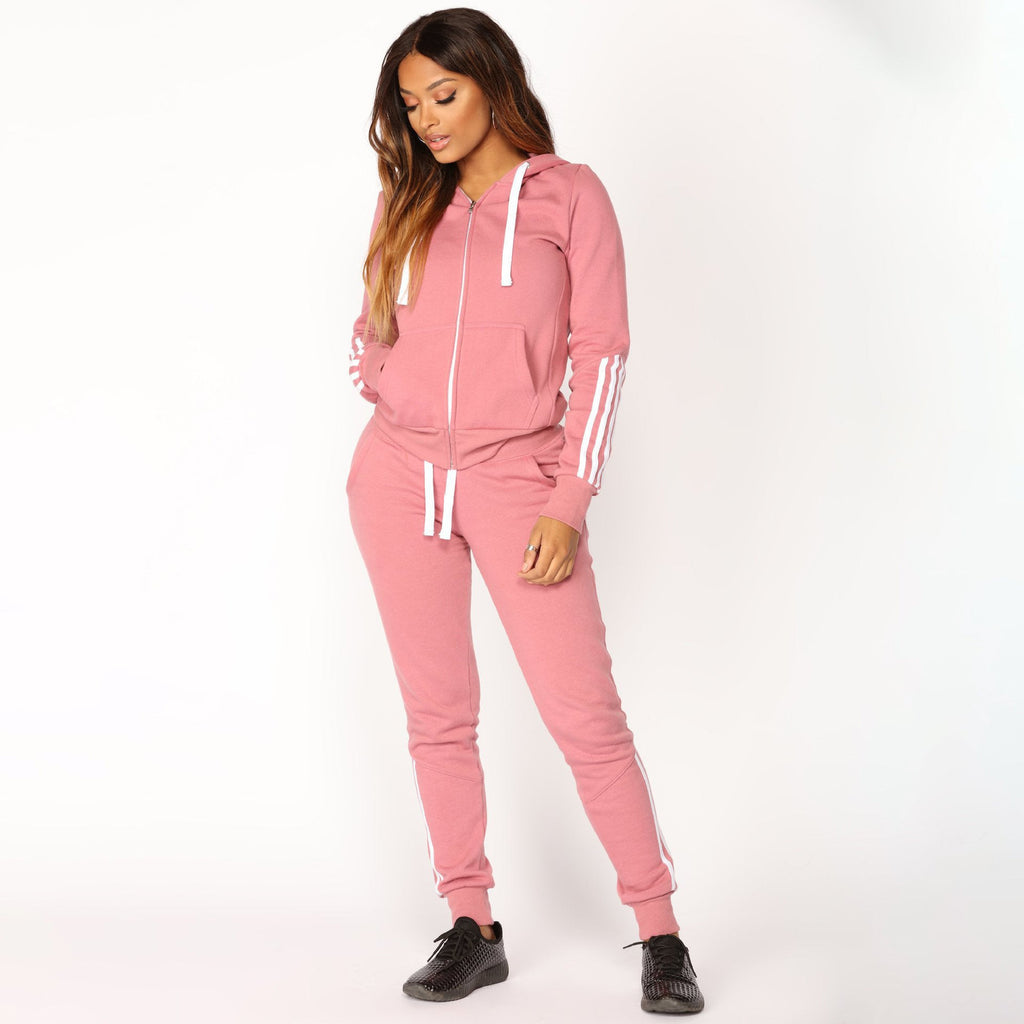 Ensemble de sweat à capuche zippé et de joggers slim pour femmes en French Terry avec des bandes contrastantes Echo Archiv